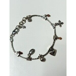 Brighton Charm Bracelet Silver-Tone Cross Heart Crystal Accents